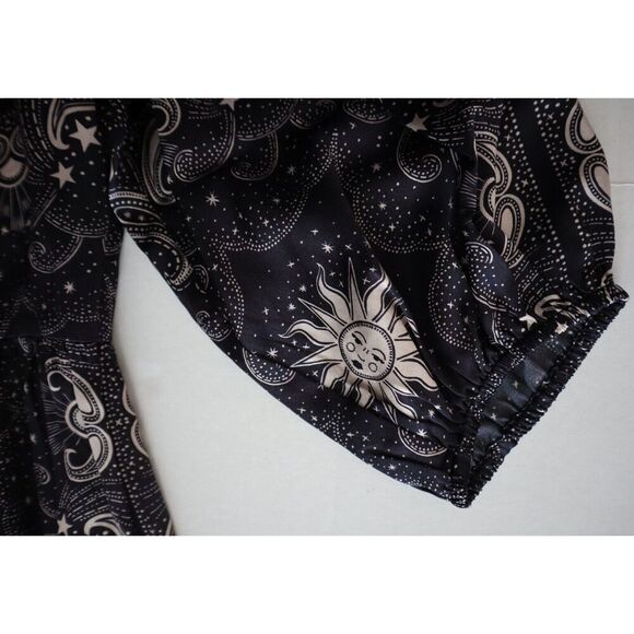 Johnny Was Workshop Women's Sz S Black Sun & Moon Silk Garnet Field Dress - Picture 6 of 11